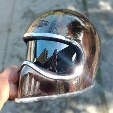 VINTAGE CUSTOM HELMET DRACO RUSTIC CHROME CAFE RACER CHOPPER BOBBER MOTORCYCLE picture