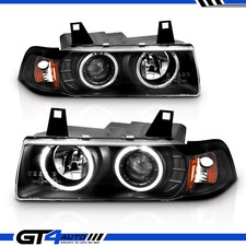 1992-1998 BMW E36 3-Series 2 Door Coupe LED Halo Black Projector Headlights Pair picture