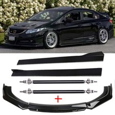 For Honda Civic Front Bumper Lip Splitter Spoiler + Side Skirts + Strut Rods Set picture