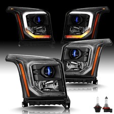 [Halogen Type] For 2015-2020 GMC Yukon XL Black LED DRL Projector Headlights L+R picture