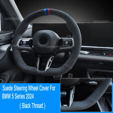 Black Suede Black Stitching Steering Wheel Stitch on Cover For BMW 5 Series 2024 picture
