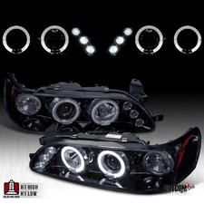 Fit 1993-1997 Toyota Corolla Black Smoke LED Halo Projector Headlights Headlamps picture