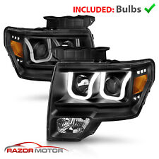 2009-14 Black Headlights pair For Ford F150 [U-Bar LED Bar] Driver & Passenger picture