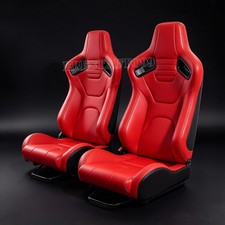 Universal PVC Leather Reclinable Red Racing Seats Car Seats Pair picture
