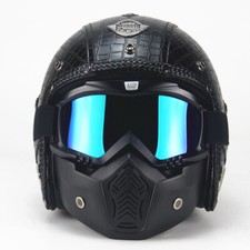DOT Motorcycle Helmet Open Face w/Face Mask Leather Scooter Helmet Moto Casco picture