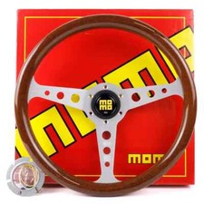 MOMO Silver Heritage Indy Woodgrain Mahogany Wood Classic Steering Wheel 350mm picture