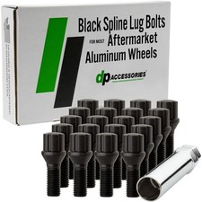 Black M12x1.50 Lug Bolts | Aftermarket Wheels | Spline | 27mm | Set of 20 picture