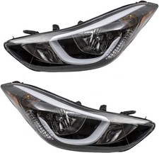 For 2014-2016 Hyundai Elantra Halogen Headlights Black Lamp W/Bulbs Left+Right picture