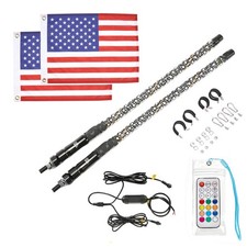 KEMIMOTO 2PCS 2FT Spiral Whip Lights LED RGB Antenna W/ Flag Remote for RZR X3 picture