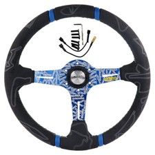 Blue momo ULTRA 350mm/14'' Deep Dish Suede Racing Car Sport Steering Wheel picture