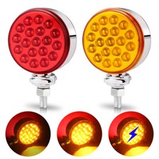 2x LED Dual Face Fender Turn Signal Side Marker Light Amber/Red Round Semi Truck picture