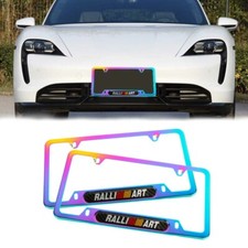 X2 RALLIART Neo Chrome Stainless Steel License Plate Frame Carbon Fiber Emblem  picture
