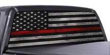 FGD Truck Rear Window Firefighter American Flag Perforated Vinyl Decal Red Line picture