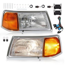 Pair Clear Headlamps+Corner Lights+Bezels w/Bulbs For Peterbilt 375 385 Trucks picture
