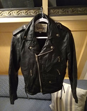 VTG 1990s Women's Black Leather Motorcycle Jacket Size Sm. Open Road by Wilson's picture
