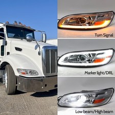 For 2005-2016 Peterbilt 386/382/384/387 LED Headlights Pair Chrome Left&Right picture