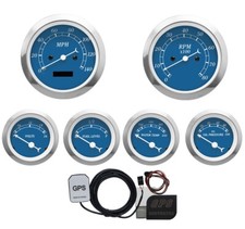 MOTOR METER RACING Classic Blue 6 Gauge Set 85mm GPS Speedometer MPH °F PSI picture