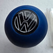 Vintage 1990s Volkswagen Manuel Shift Knob Blue Leather And Aluminum A2 picture