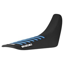 2001-2026 Suzuki DR 650 gripper seat cover  BLACK w/ LIGHT BLUE ribs #244 LOGO picture