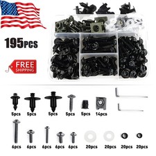 Motorcycle Fairing Bolt Kit, 195 Pcs M5 M6 Aluminum Screws Assortment Kit Black picture