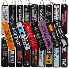 1PC Double Sided Embroidered Keychain Bike Motorcycle Key Ring Key Tag Belt Gift picture