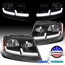 Fit 1999-2004 Jeep Grand Cherokee LED Tube Black Headlights Headlamps Left+Right picture