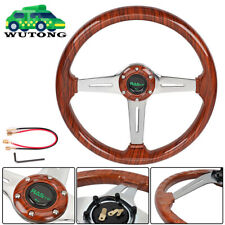 Universal Classic 14'' Alloy Wood Grain Trim Chrome Spoke Acrylic Steering Wheel picture