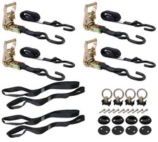 6pc Motorcycle Tie Down Kit Black Ratchet Straps S-Hooks Motorcycle Straps picture