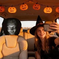 2pcs Ghost Face Headrest Covers,Scary Face Printing Auto Seat Universal Elastic picture