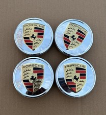 4x PORSCHE Crest Center Caps SILVER 76MM Cayenne 911 Carrera Panamera Turbo 918 picture