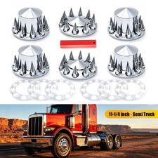 Spiked Axle Covers 33mm Chrome Semi Truck Hub Cap Set 2 4 6 Pc Front Rear Kit picture
