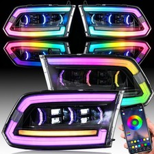 RGB For 2009-2018 Dodge RAM 1500 2500 3500 RGB LED Headlights W/ Animation Pair picture