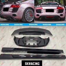 For Fit 2008-2015 Audi R8 V10 Carbon Fiber Side Skirts Rear Lip Spoiler Wing Kit picture