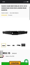 RANCH HAND BBD100BLSS 2010-2018 DODGE RAM 2500/3500 LEGEND REAR BUMPER picture