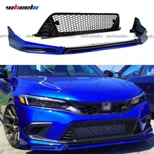For 22-24 Honda Civic Yofer V3 Style Aegean Blue Front Bumper Lip + Lower Grille picture
