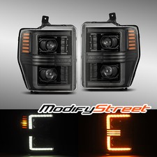 08-10 F250/F350/F450 Super Duty LED DRL Alpha Black Dual Projector Headlights picture