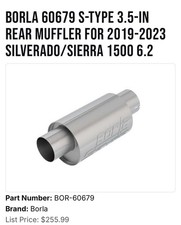 Borla 60679 S-Type Muffler 2019-2023 Chevy Silverado GMC Sierra 1500 6.2L NEW picture