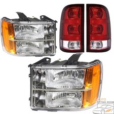 Headlight + Taillight For 2007-2013 GMC Sierra 1500 Chrome Housing LH+RH picture
