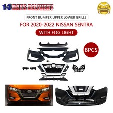 Complete Front Bumper Upper & Lower Grille Fog Light For 2020-2022 Nissan Sentra picture
