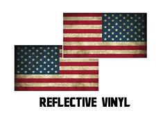 2x REFLECTIVE USA American Flag Distressed Vintage Decal 3M Sticker Various Size picture