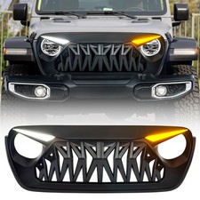Front Shark Style Grill w/Eyebrow DRL & Turn Light For 18-24 Jeep Wrangler JL JT picture