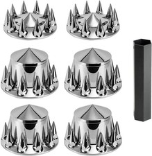 33mm Chrome Axle Cover Combo Kit with 2 Front and 4 Rear Wheel Cover (Spiked) picture