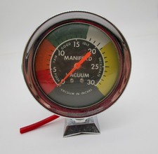 Vintage Chrome Manifold Vacuum Gauge  60s era  Accessory Accurate Inst G2U picture