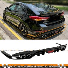 FOR 17-18 HYUNDAI ELANTRA KDM GLOSS BLACK LED REAR BUMPER DIFFUSER W/ EXTENSIONS picture