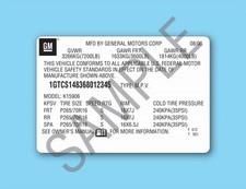 GM VIN Label Replacement Decal Trucks and SUVs Chevrolet, GMC 1995-2006 Replica picture
