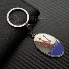 Metal Keychain – Maserati Classic Logo Style Oval Emblem Key Ring picture