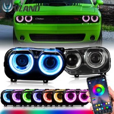 VLAND Pair Headlights RGB DRL Set For For 2015-2023 Dodge Challenger Front Lamps picture