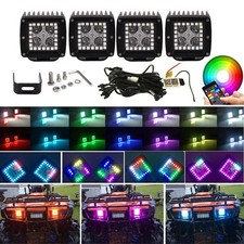 4pcs 3'' RGB Led Work Lights Cube Pods Chasing Color Halo Ring Combo APP+Remote picture