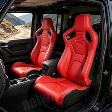 2PC Red Universal Reclinable Racing Seat Dual Slider PVC & Carbon Leather picture
