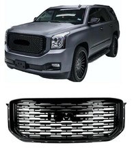 For 14 20 GMC Yukon Denali Style Gloss Black Front Upper Bumper Grill Mesh picture